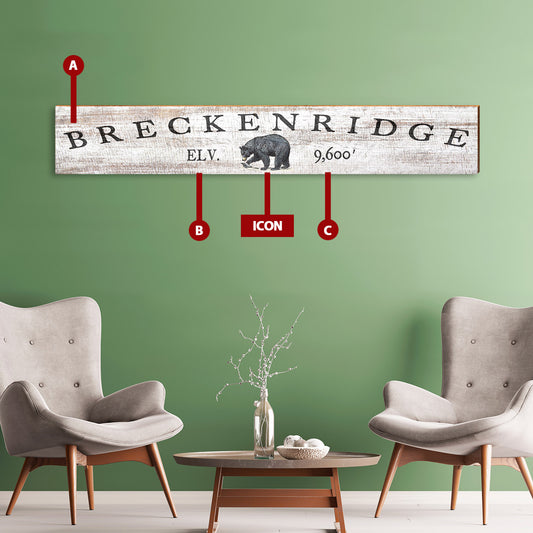 Customizable Lodge Whitewash Sign | Icon Choice | Wall Art Print on Real Wood | 9.5"x59"