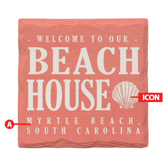 Customizable Coral Beach House | Drink Coaster | Absorbent Ridged Ceramic