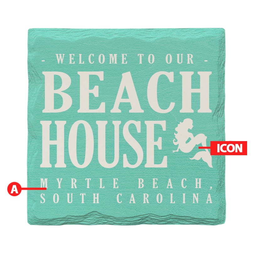 Customizable Teal Beach House | Drink Coaster | Absorbent Ridged Ceramic