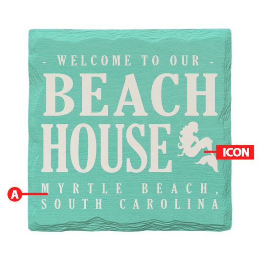 Customizable Teal Beach House | Drink Coaster | Absorbent Ridged Ceramic