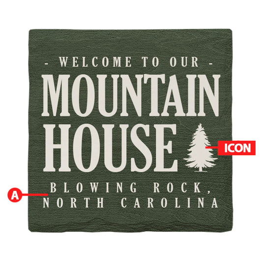 Customizable Lodge Green Mountain House Drink Coaster | Icon Choice | Absorbent Ridged Ceramic