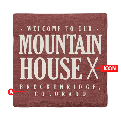 Customizable Lodge Red Mountain House Drink Coaster | Icon Choice