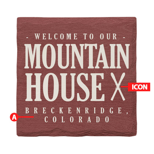 Customizable Lodge Red Mountain House Drink Coaster | Icon Choice | Absorbent Ridged Ceramic