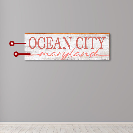 Customizable White/Coral Horizontal Script Sign | Wall Art Print on Real Wood