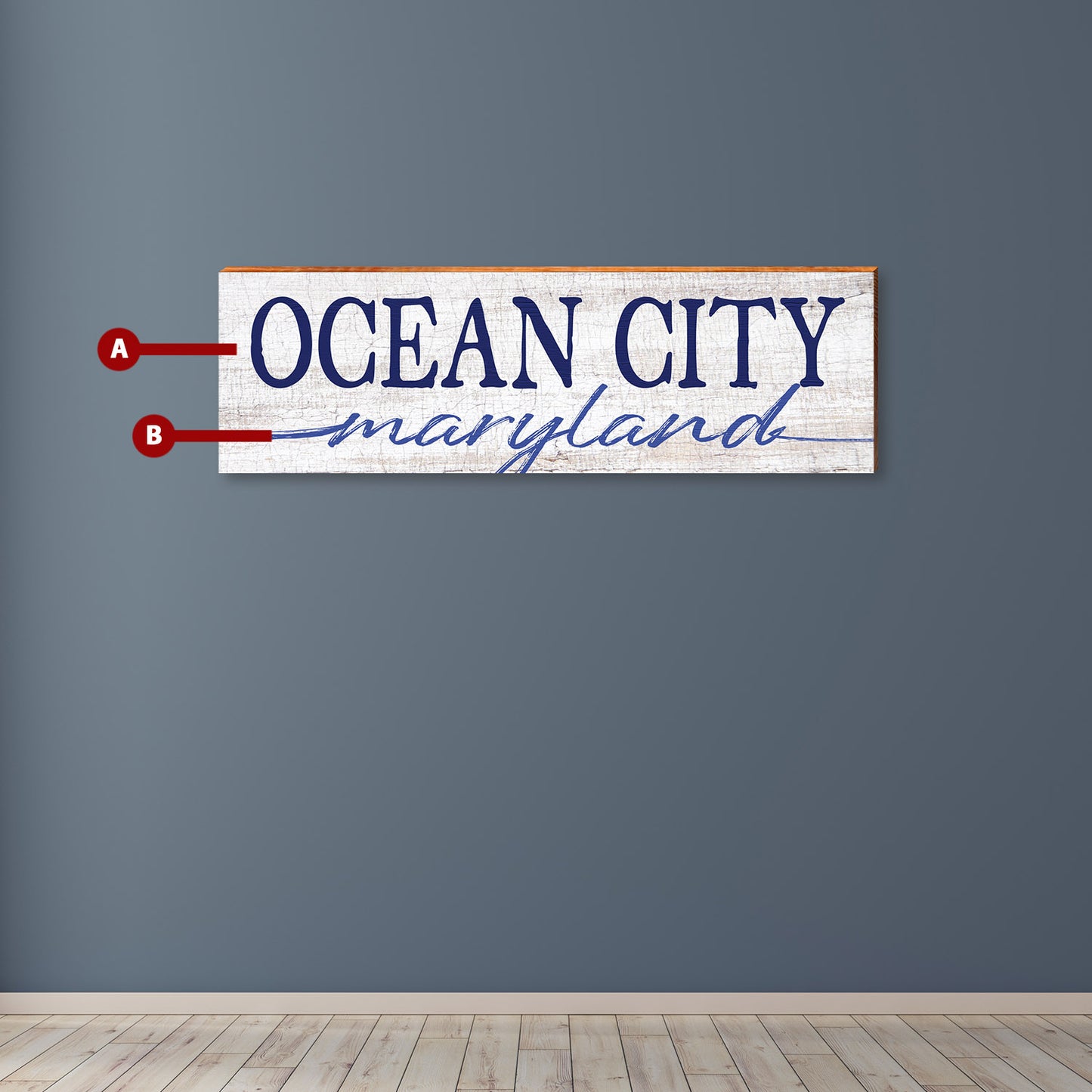 Customizable White/Navy Horizontal Script Sign | Wall Art Print on Real Wood