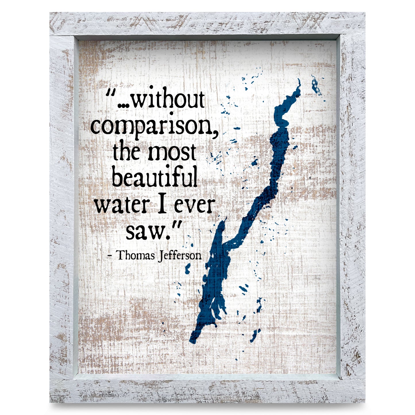 Lake George, New York Quote & Lake Shape | Real Wood Framed Wall Art Print