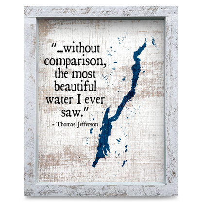 Lake George, New York Quote & Lake Shape | Real Wood Framed Wall Art Print