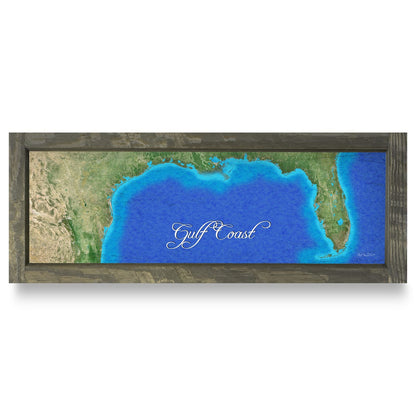 Gulf Coast Map | Real Wood Framed Wall Art Print