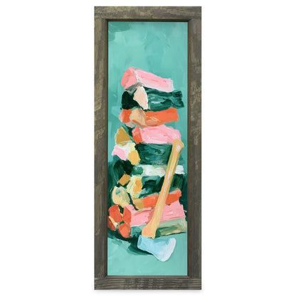 Axe In The Woodpile | Real Wood Framed Wall Art Print | Skinny