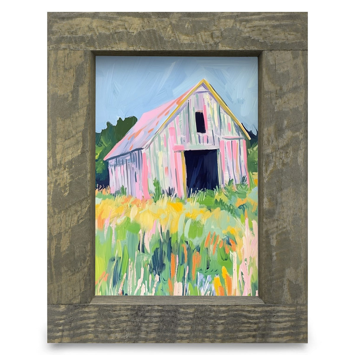 Pink Barn | Real Wood Framed Wall Art Print
