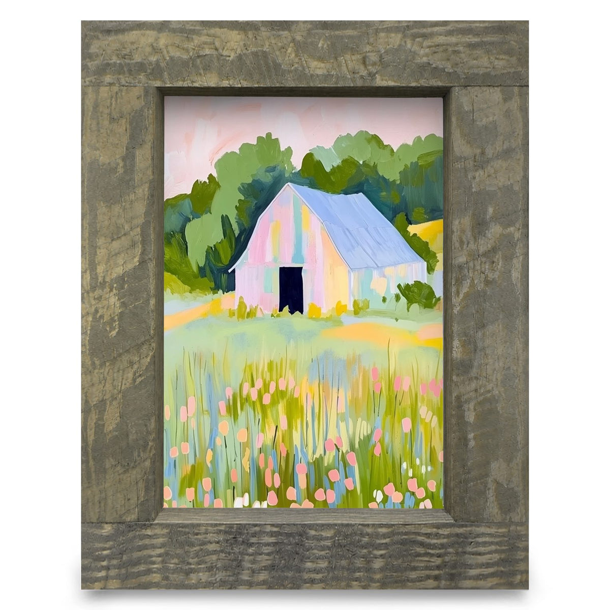 Pastel Barn Scene | Real Wood Framed Wall Art Print