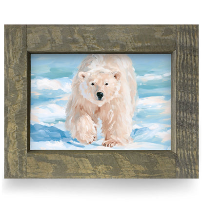 Snowy Polar Bear | Real Wood Framed Wall Art Print