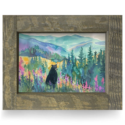 Black Bear Watercolor | Real Wood Framed Wall Art Print | Horizontal