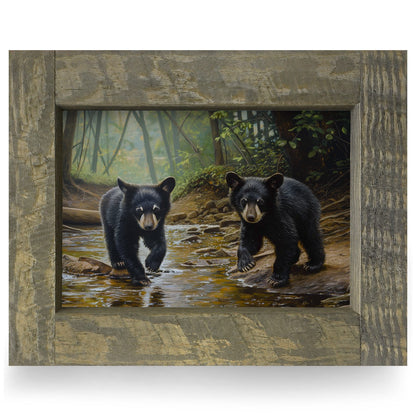 Playful Black Bear Cubs | Real Wood Framed Wall Art Print