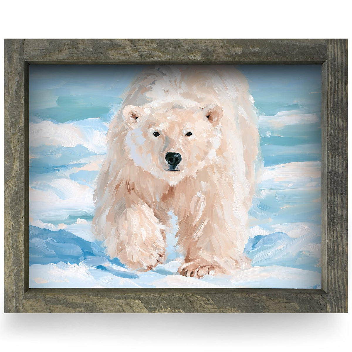 Snowy Polar Bear | Real Wood Framed Wall Art Print