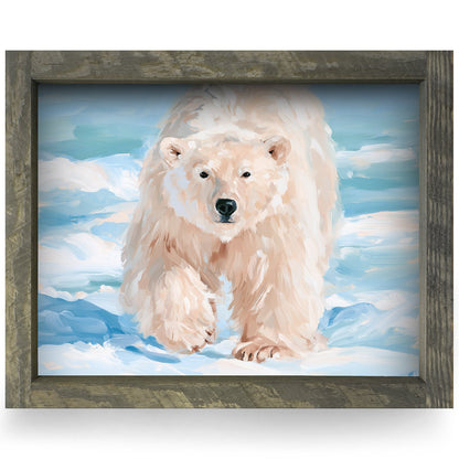 Snowy Polar Bear | Real Wood Framed Wall Art Print