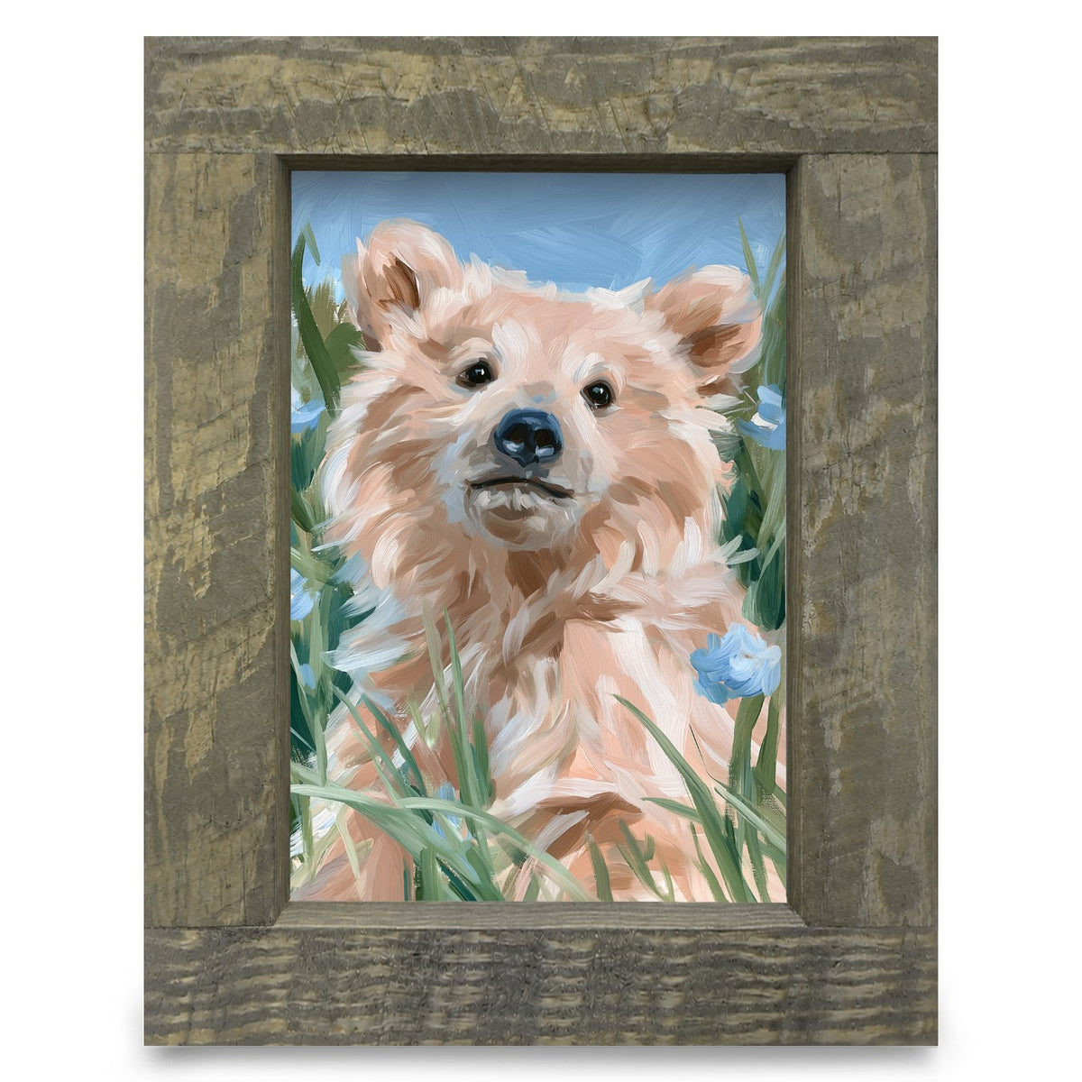 Wildflower Bear Cub | Real Wood Framed Wall Art Print