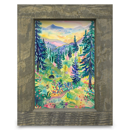 Watercolor Black Bear Playground | Real Wood Framed Wall Art Print