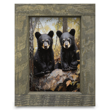 The Cutest Black Bear Cubs | Real Wood Framed Wall Art Print