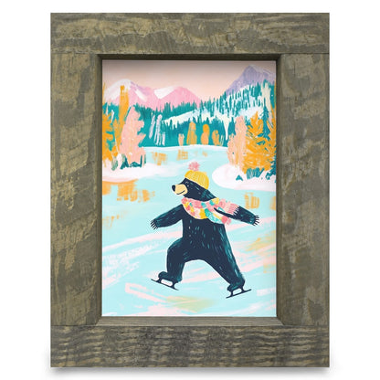 Black Bear Ice Skater | Real Wood Framed Wall Art Print