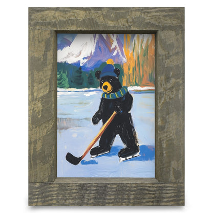 Black Bear Hockey Player | Real Wood Framed Wall Art Print