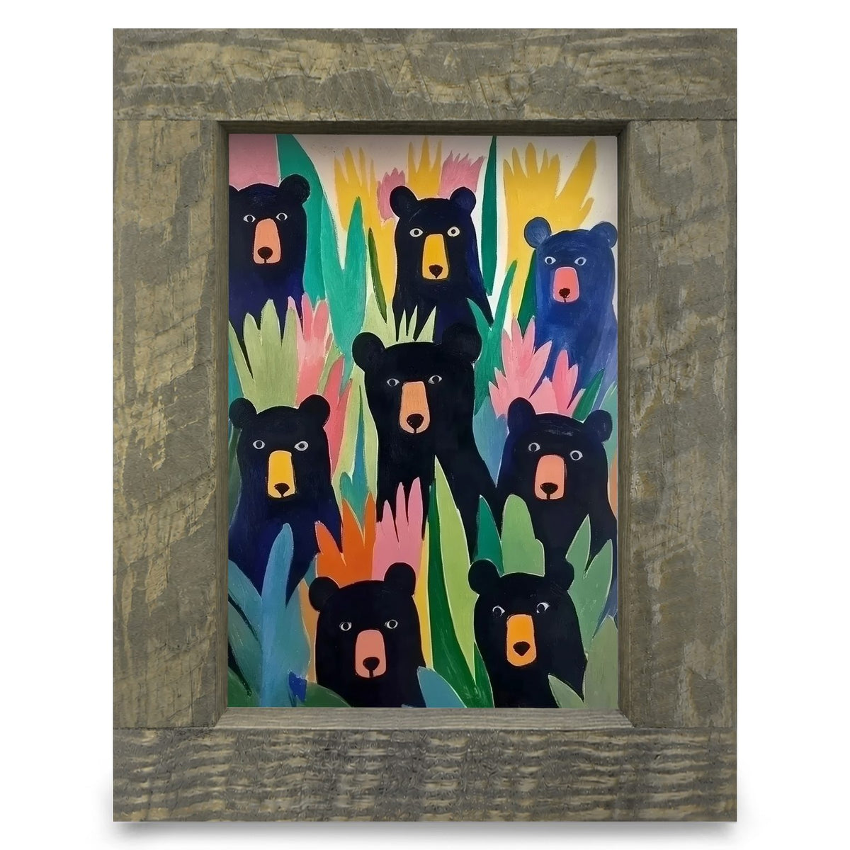 Whimsy Black Bears | Real Wood Framed Wall Art Print