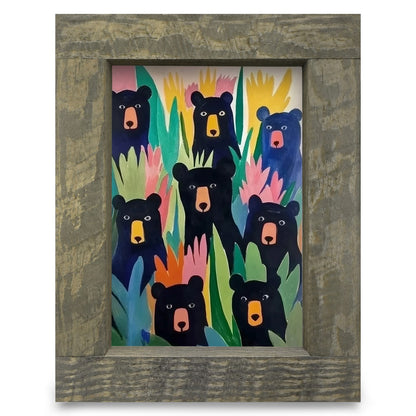 Whimsy Black Bears | Real Wood Framed Wall Art Print