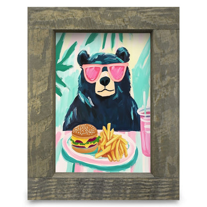 Burger Black Bear | Real Wood Framed Wall Art Print