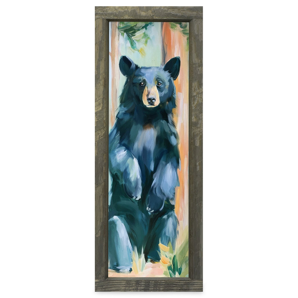 Standing Blue Black Bear | Real Wood Framed Wall Art Print | Skinny