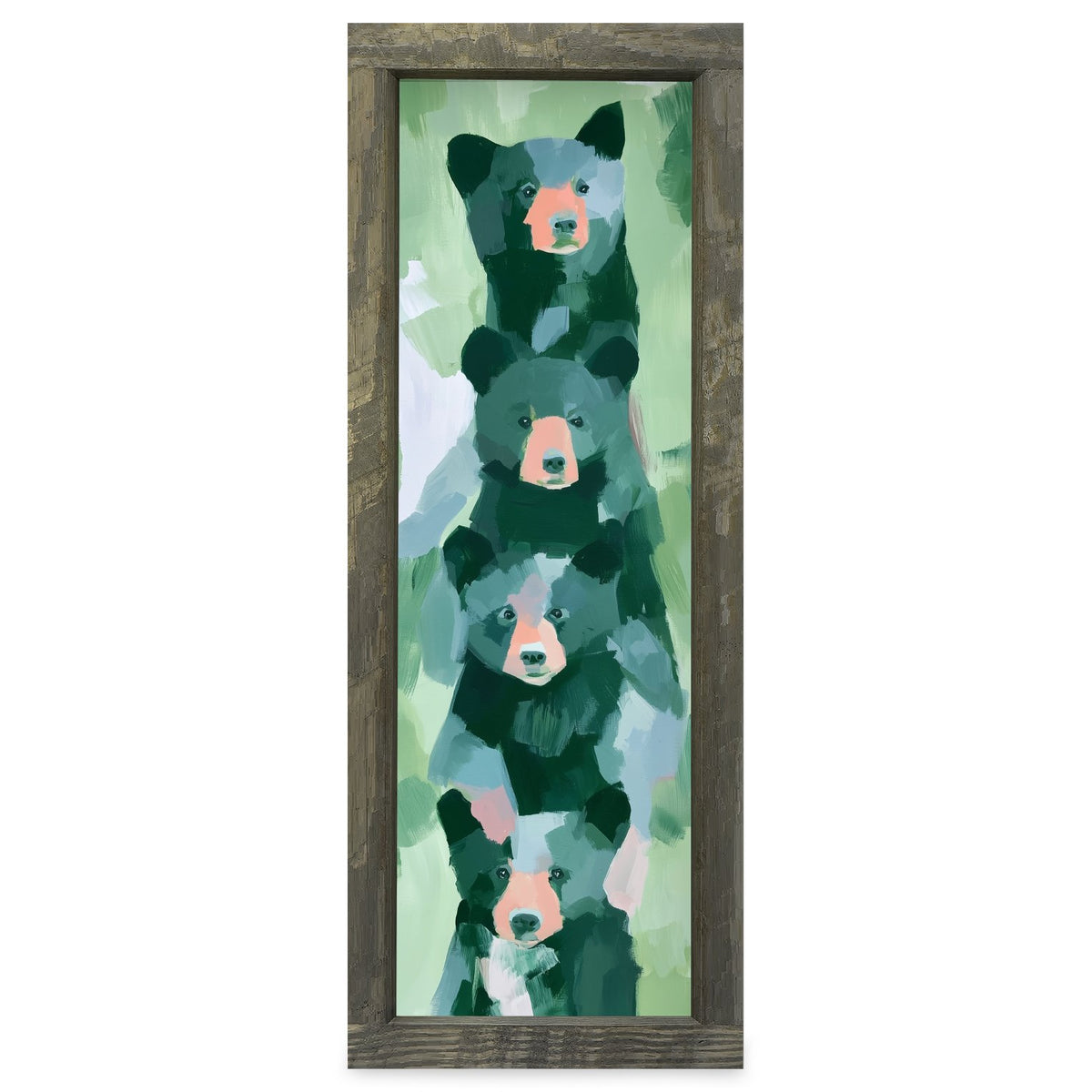 Bear Family Stack | Real Wood Framed Wall Art Print | Skinny