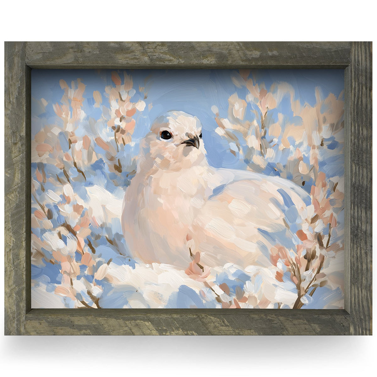 Winter Ptarmigan | Real Wood Framed Wall Art Print