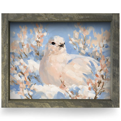 Winter Ptarmigan | Real Wood Framed Wall Art Print