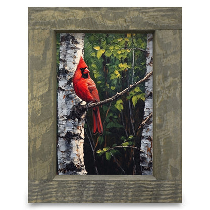 Summer Cardinal In Birch Tree | Real Wood Framed Wall Art Print