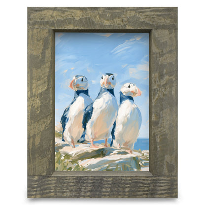 Puffin Trio | Real Wood Framed Wall Art Print
