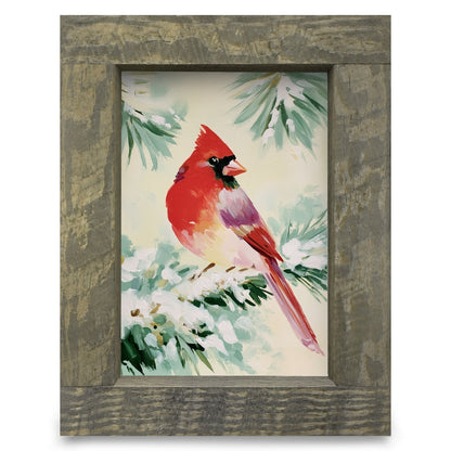 Snowy Pine Cardinal | Real Wood Framed Wall Art Print