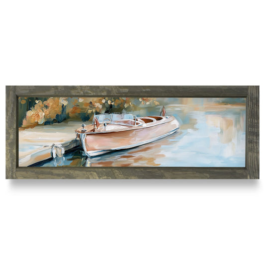 Classic Wooden Speedboat | Real Wood Framed Wall Art Print | Skinny