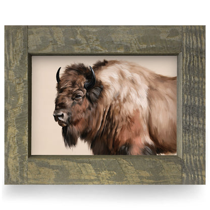 Painted Bison Portrait | Real Wood Framed Wall Art Print