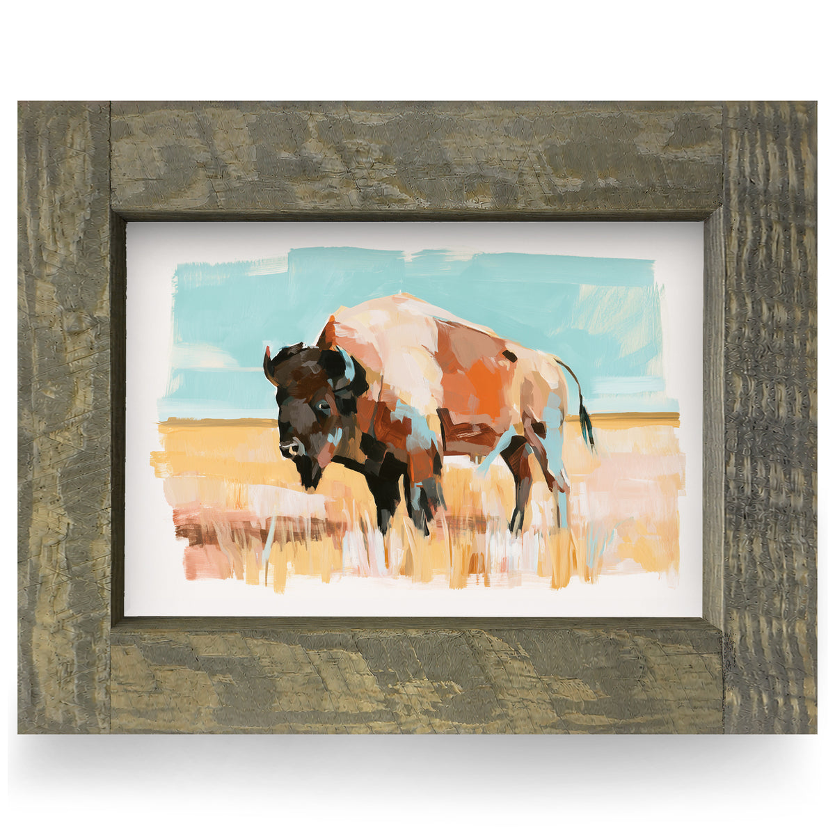 Prairie Bison | Real Wood Framed Wall Art Print | Horizontal