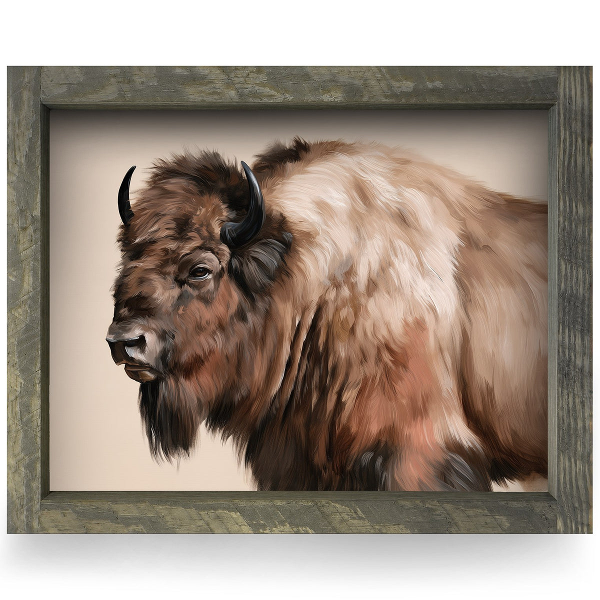 Painted Bison Portrait | Real Wood Framed Wall Art Print