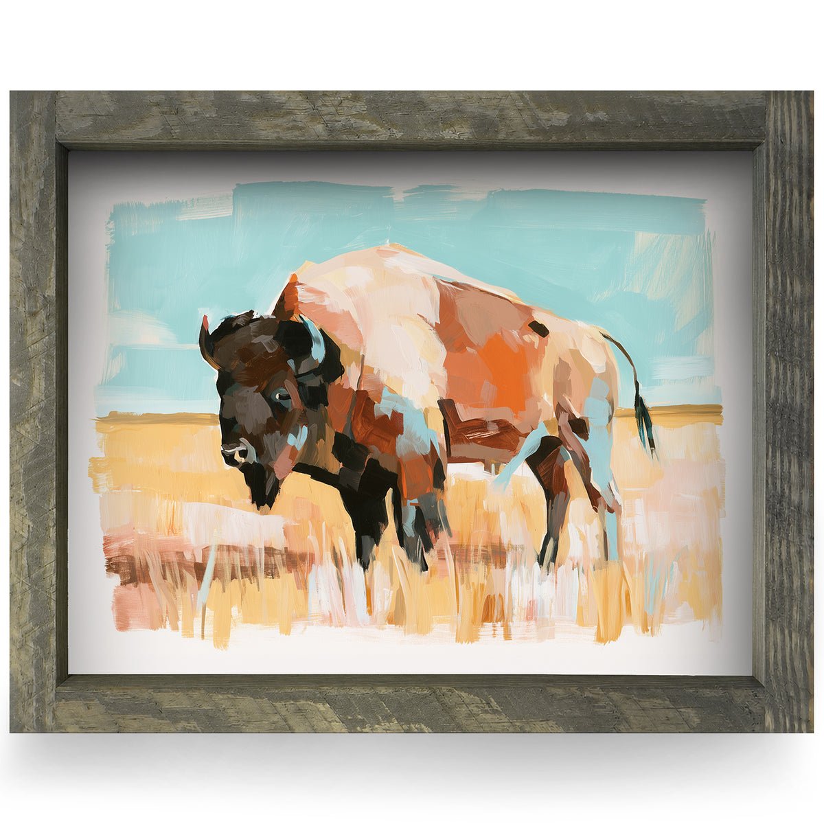 Prairie Bison | Real Wood Framed Wall Art Print | Horizontal