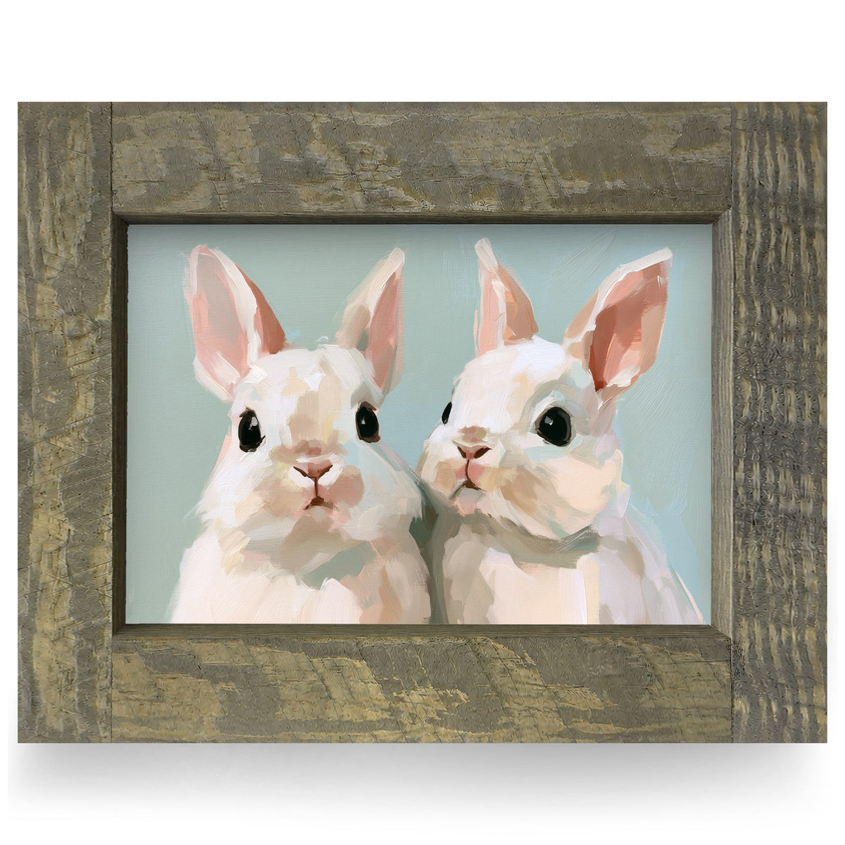 White Bunny Pair | Real Wood Framed Wall Art Print