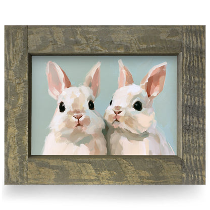 White Bunny Pair | Real Wood Framed Wall Art Print