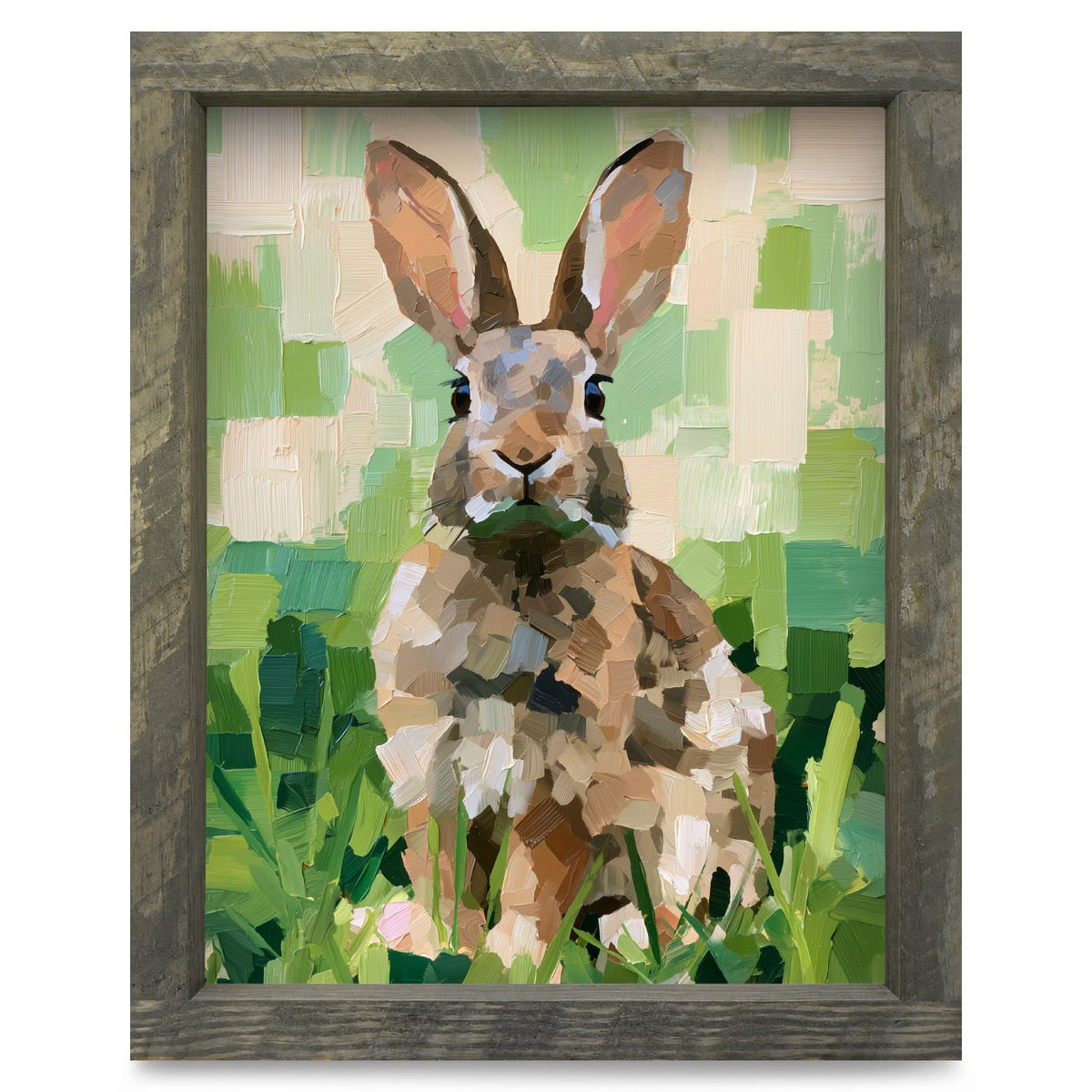 Garden Bunny in the Grass | Real Wood Framed Wall Art Print