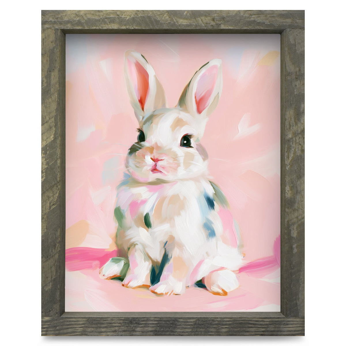 Painted Pastel Bunny | Real Wood Framed Wall Art Print