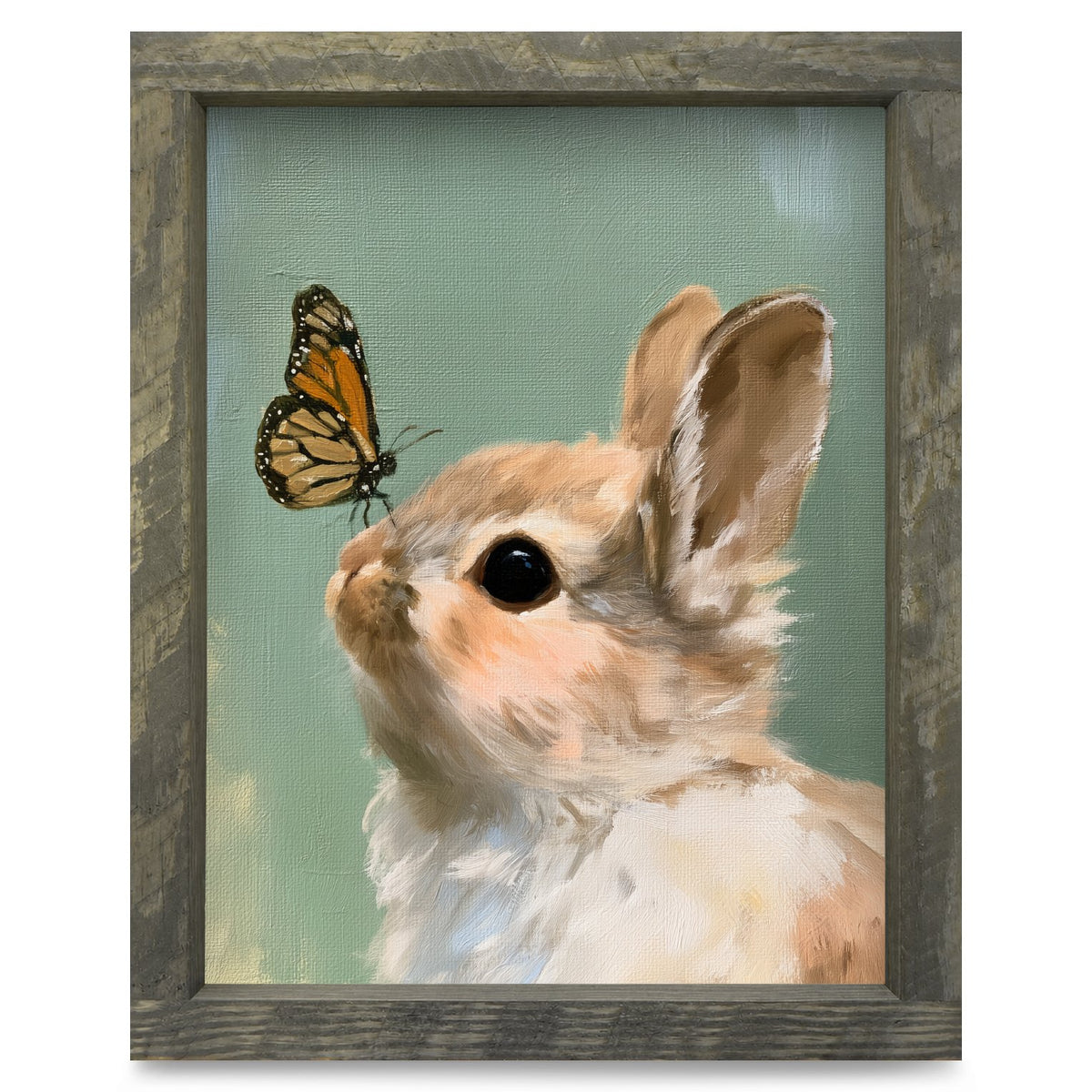 Bunny and Butterfly | Real Wood Framed Wall Art Print