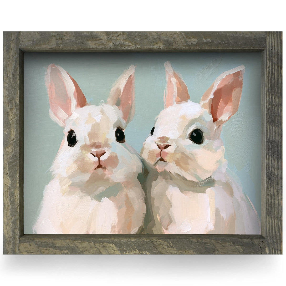 White Bunny Pair | Real Wood Framed Wall Art Print