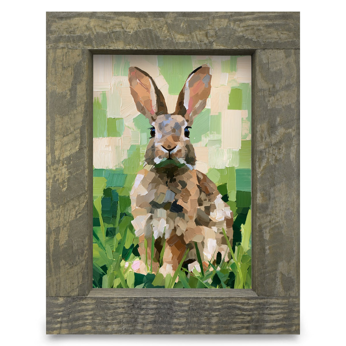 Garden Bunny in the Grass | Real Wood Framed Wall Art Print