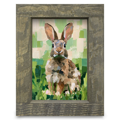Garden Bunny in the Grass | Real Wood Framed Wall Art Print