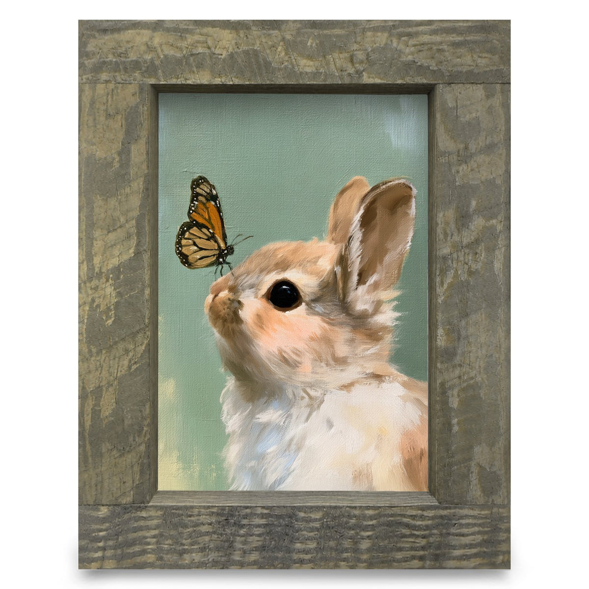 Bunny and Butterfly | Real Wood Framed Wall Art Print