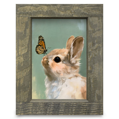 Bunny and Butterfly | Real Wood Framed Wall Art Print